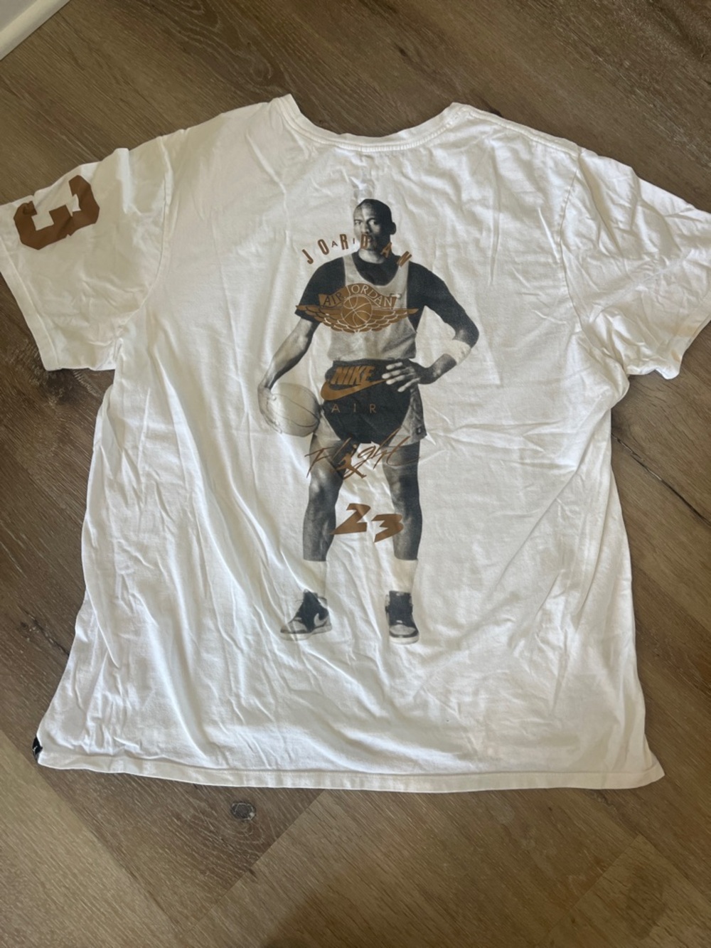 Nike Air Jordan White Graphic Men's T-Shirt Michael Jordon Logo-Gold Accents